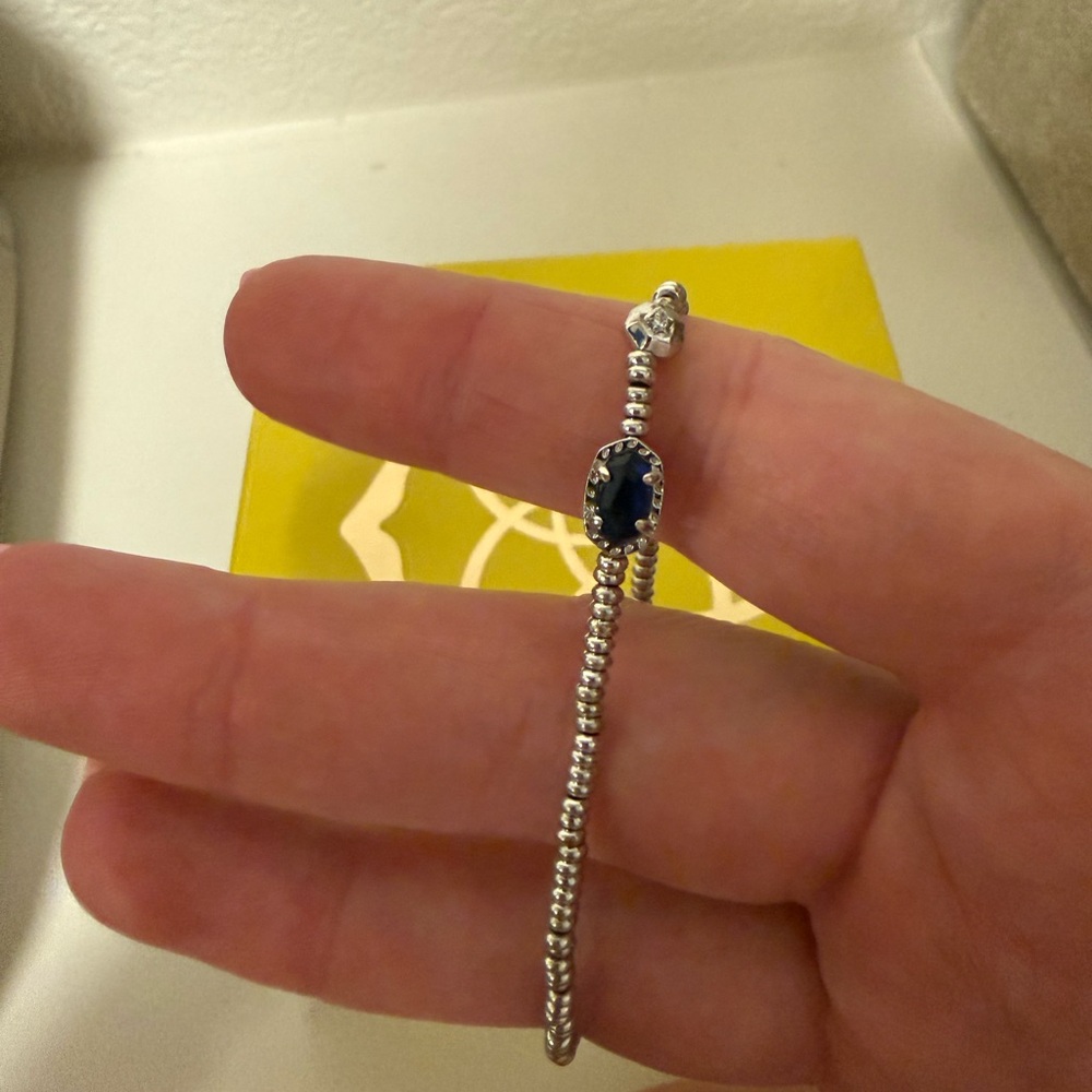 Kendra Scott Silver Beaded Bracelet with Dark Blue Stone